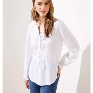 TEXTURED PINTUCKED RUFFLE CUFF BLOUSE IN WHITE